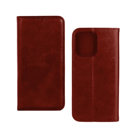 Leather Flip Cover with Internal Pocket for Apple iPhone 15 Pro Brown